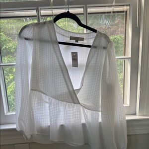 LOFT White Checkered Sheer Top